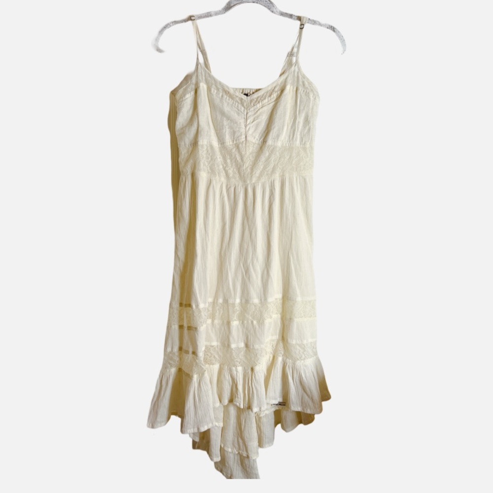 Roxy L lace strap dress knee length front to midi back length ivory cream